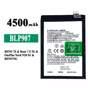 Bateria BLP907 para OPPO RENO 7Z / Reno 7Z 5G / RENO 7 4G / RENO 8 4G /OnePlus Nord N20 5G