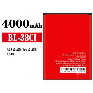 Bateria BL-38CI para itel A49/A58 Pro/A58/A05S